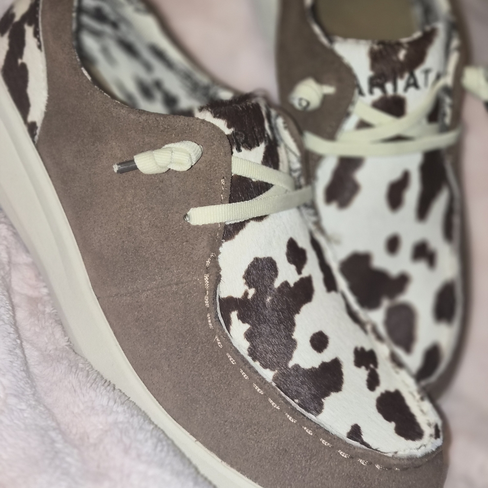 Ariat Brown and White Cow Print Athletic Shoes